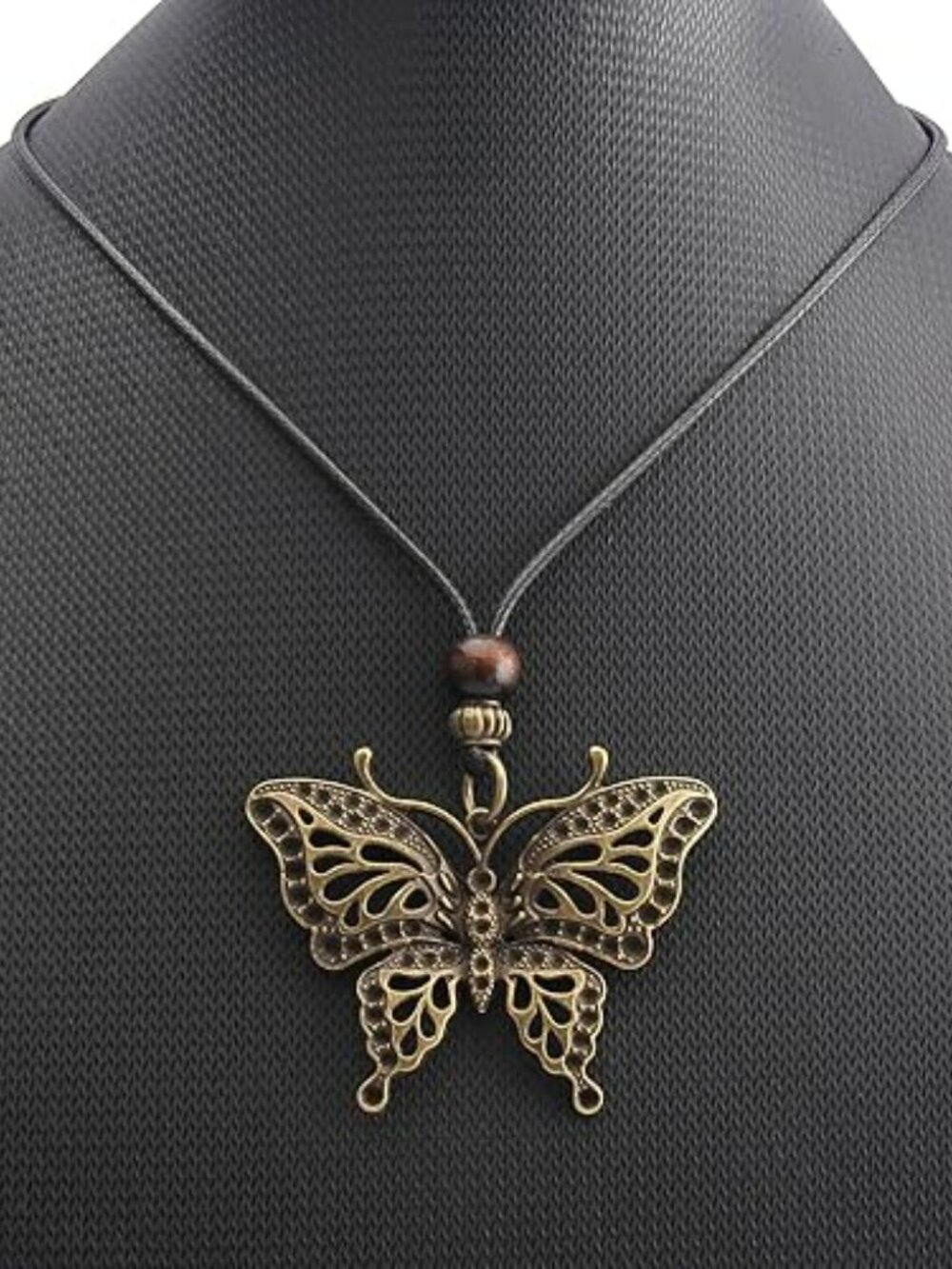 NEW Leather Cord Necklace Large Butterfly Pendant Boho Bohemian Jewelry Standout - Picture 3 of 5